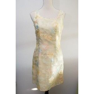 Ann Taylor Yellow sheer floral lined sheath Mini dress wedding guest event party